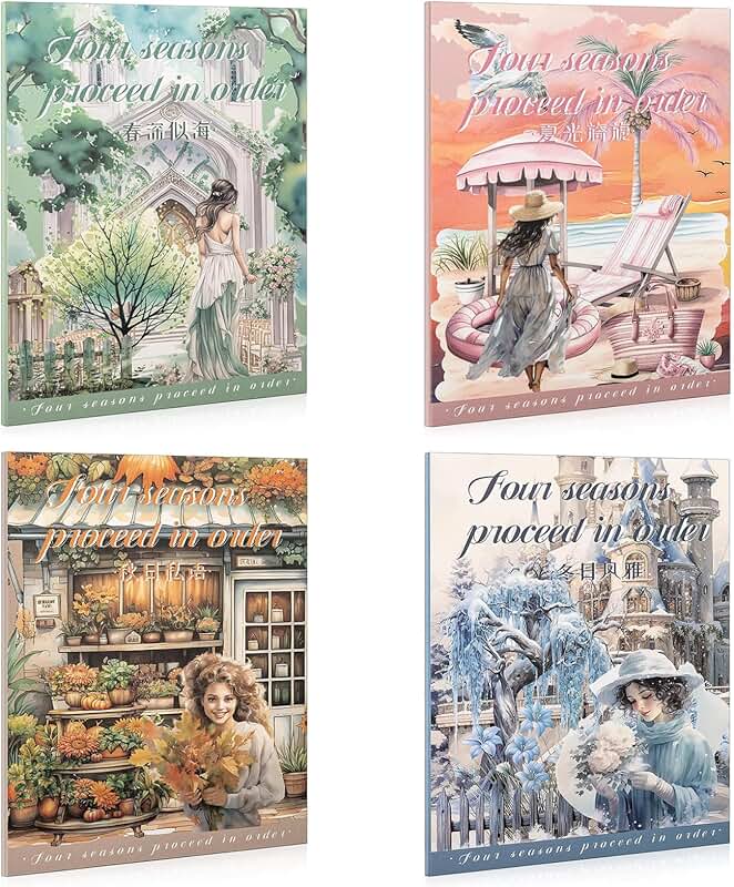 Set of 4 Vintage Journaling Sticker Books with 80 Sheets