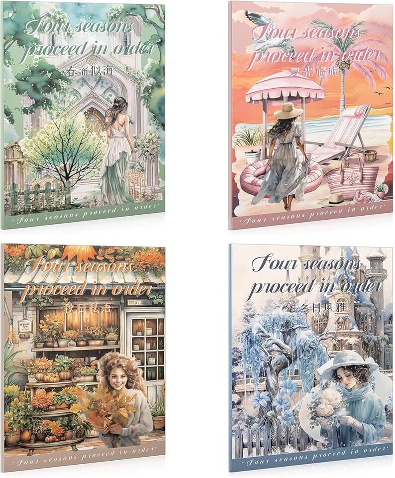 Set of 4 Vintage Journaling Sticker Books with 80 Sheets