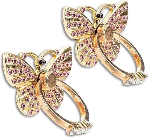 Two Pack Glitter Butterfly Phone Ring Holders