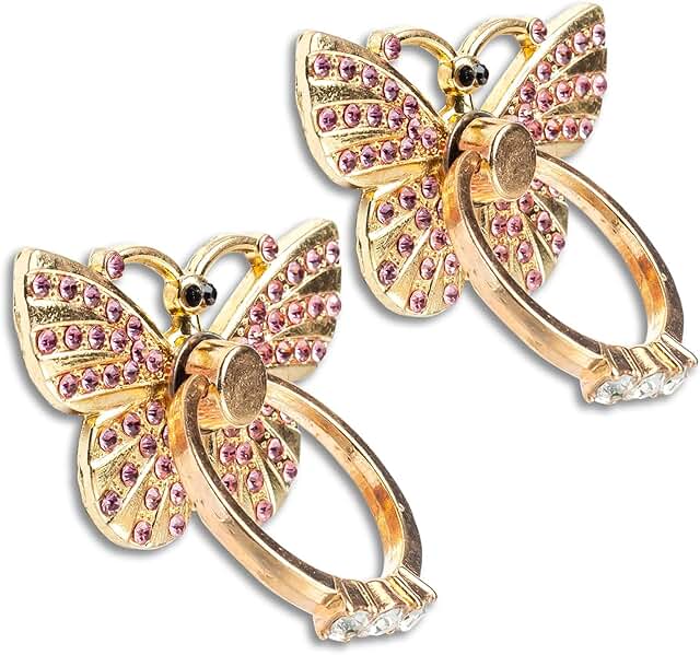 Two Pack Glitter Butterfly Phone Ring Holders