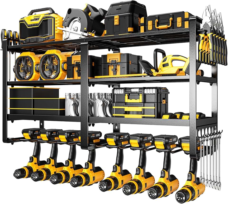 Large 33" Wall Mount Power Tool Organizer with 4 Tiers