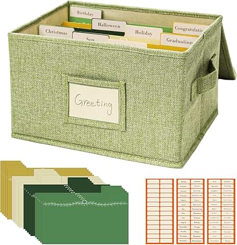 Green Greeting Card Organizer with Dividers and Labels