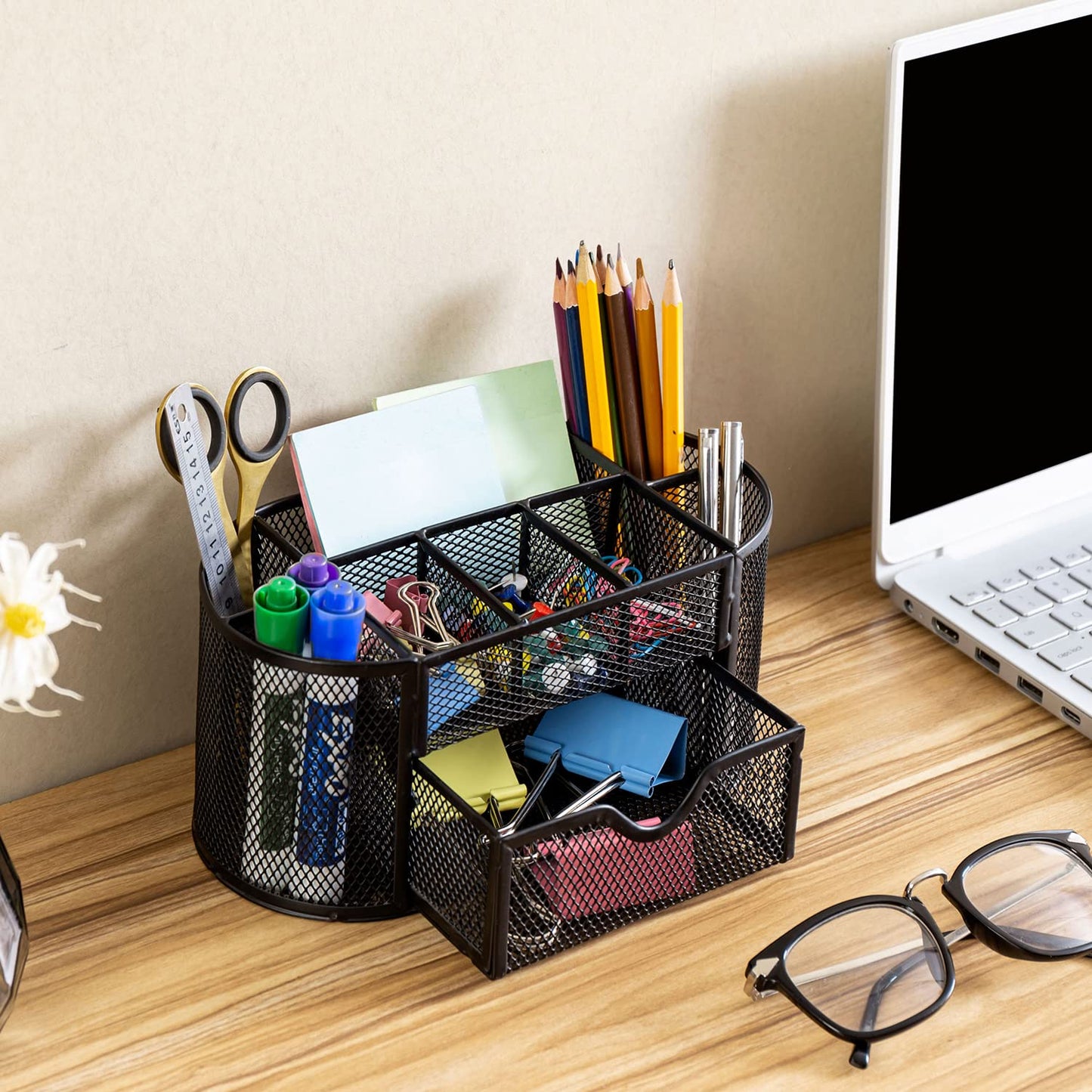 Metal Wire Mesh Desktop Organizer with 8 Compartments