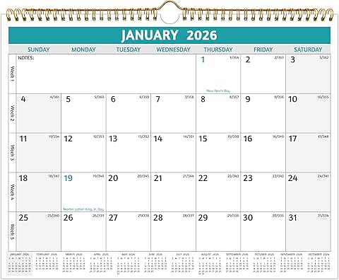2026 Wall Calendar with Large Blocks and Notes