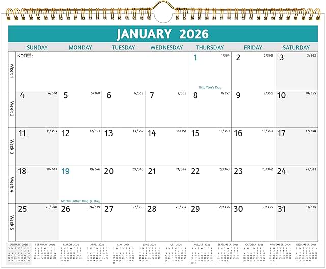 2026 Wall Calendar with Large Blocks and Notes