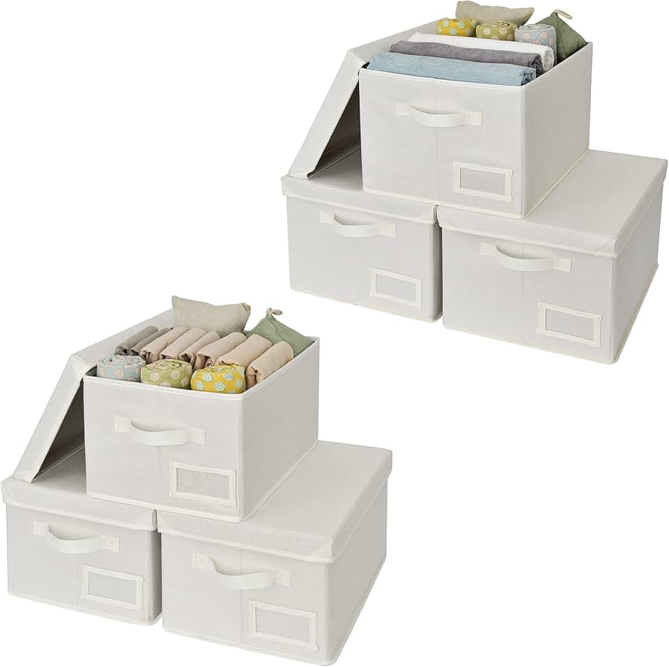 Set of 6 Lidded and Rectangle Closet Storage Bins