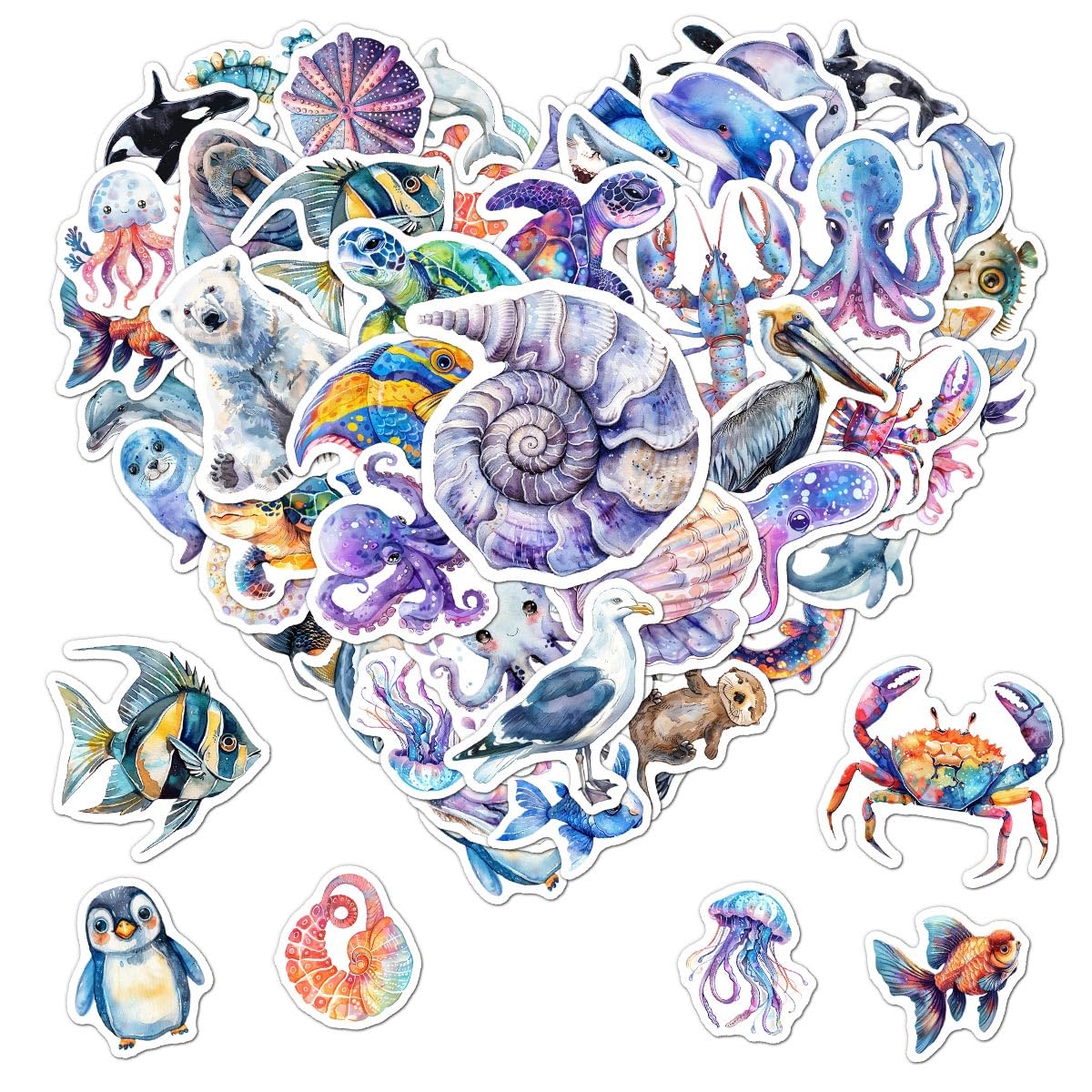 50 Waterproof Sea Animal Stickers for Water Bottles and Laptops