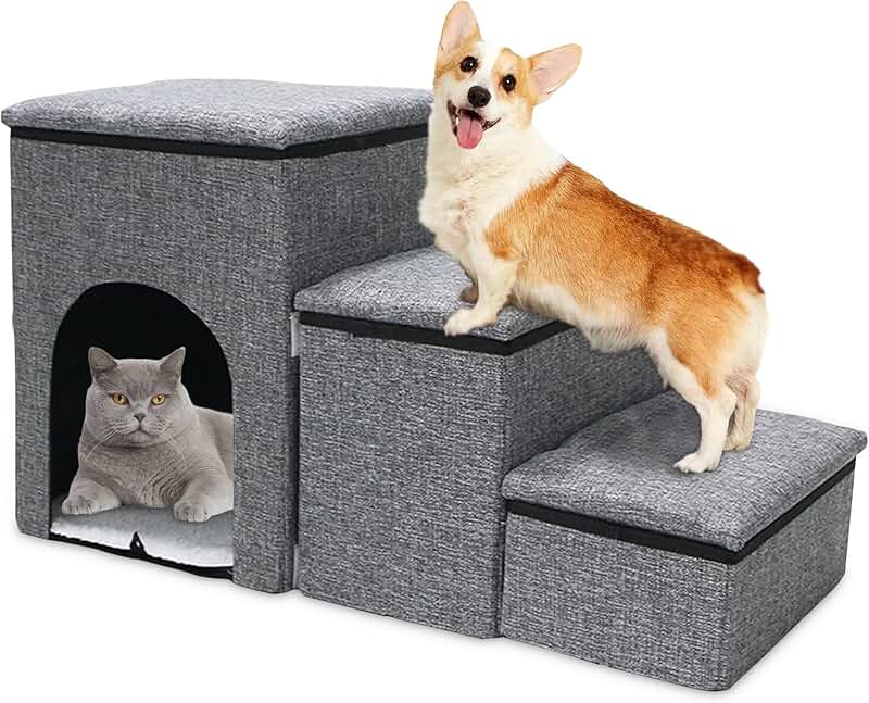 Foldable Non-Slip Dog and Cat Stairs with Storage