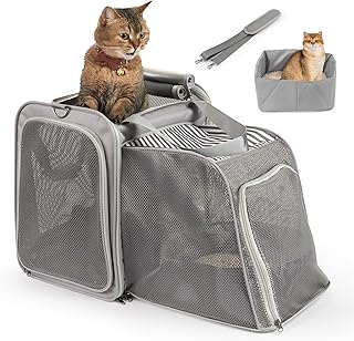 Large Expandable Cat Carrier with Litter Box for Travel