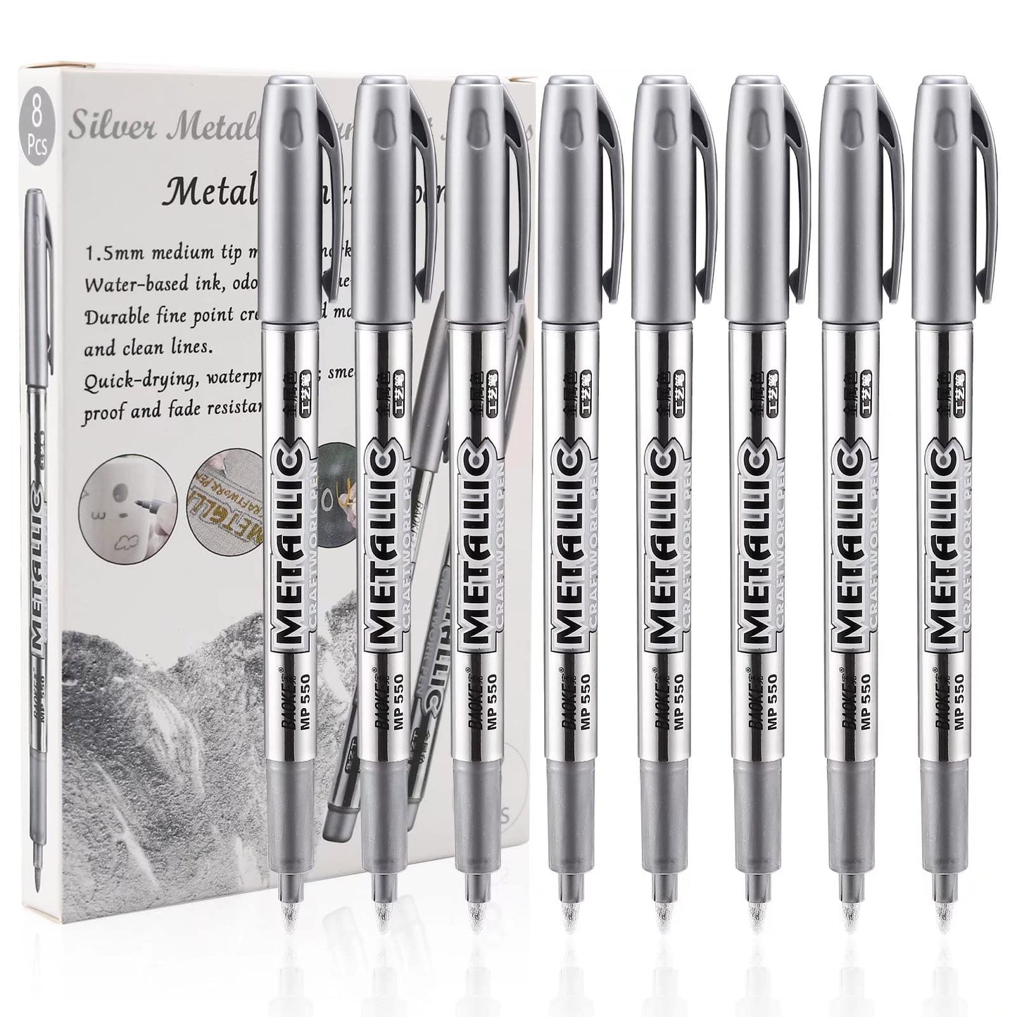 Silver fine point permanent marker set, 8-pack
