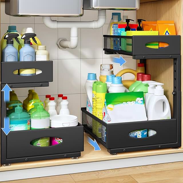 Two Pack Under Sink Organizer with Sliding Drawers