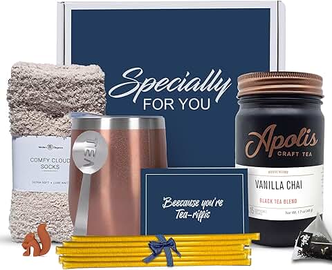 Tea Gift Set with Socks, Honey Straws, and Accessories