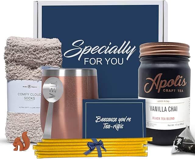 Tea Gift Set with Socks, Honey Straws, and Accessories