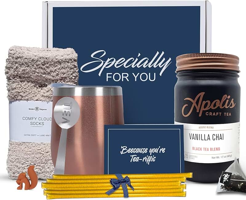 Tea Gift Set with Socks, Honey Straws, and Accessories