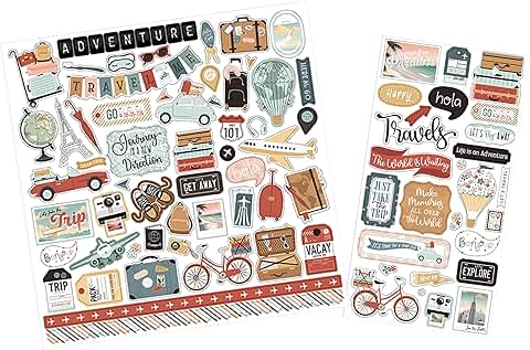 Cute Travel Stickers for Scrapbooking, 2 Sheets