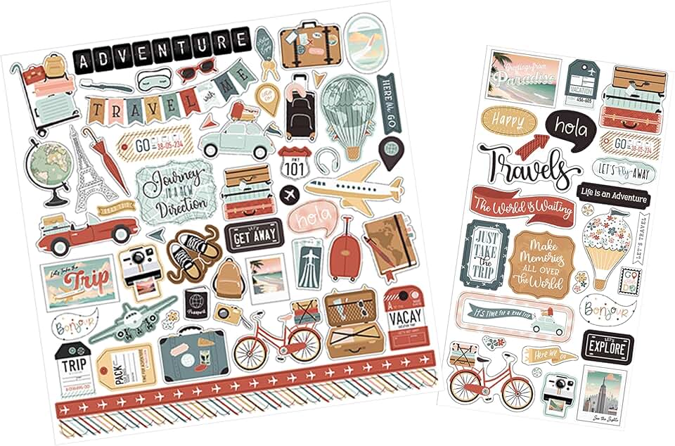 Cute Travel Stickers for Scrapbooking, 2 Sheets