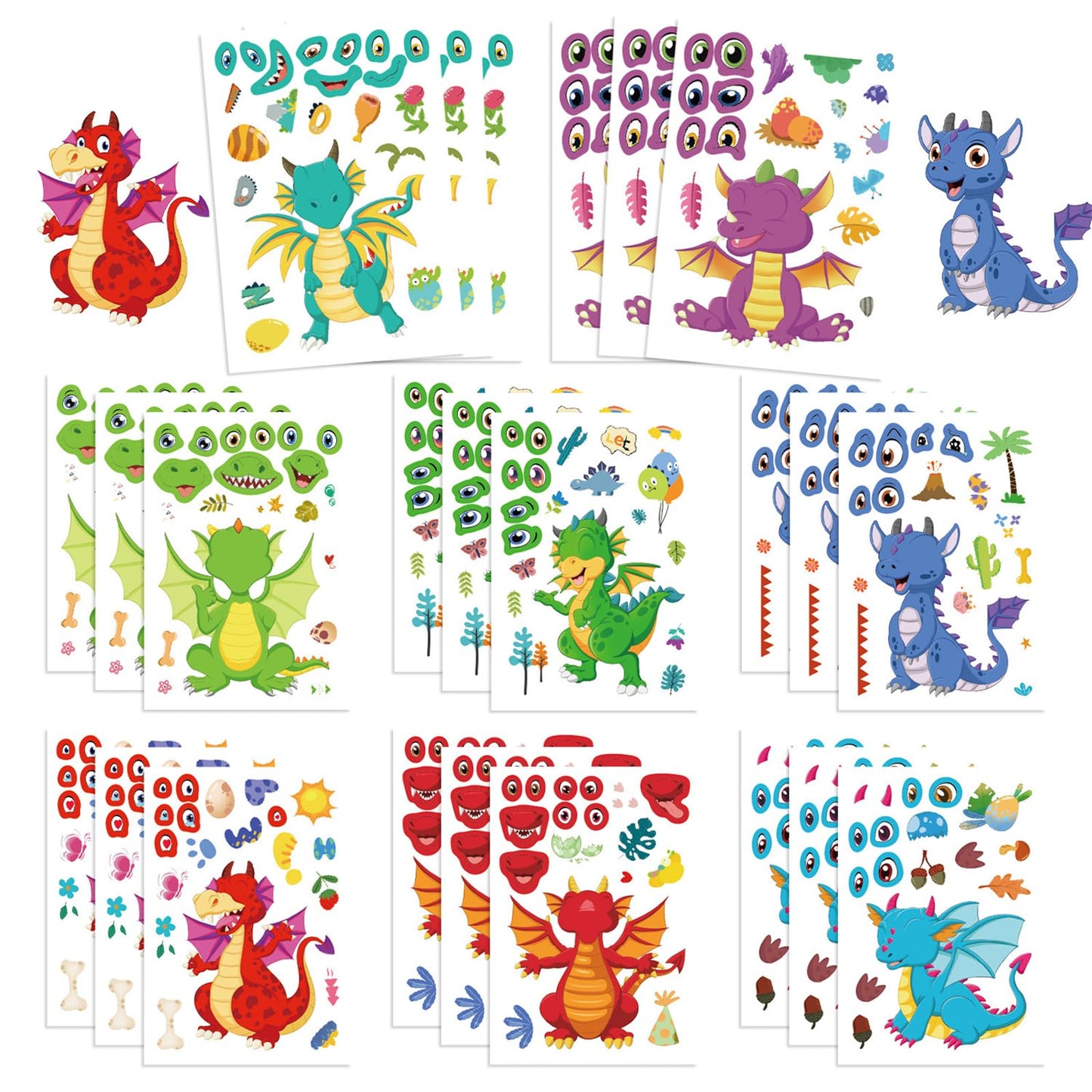 24 Sheets of DIY Dragon Stickers for Kids