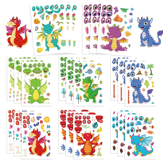 24 Sheets of DIY Dragon Stickers for Kids