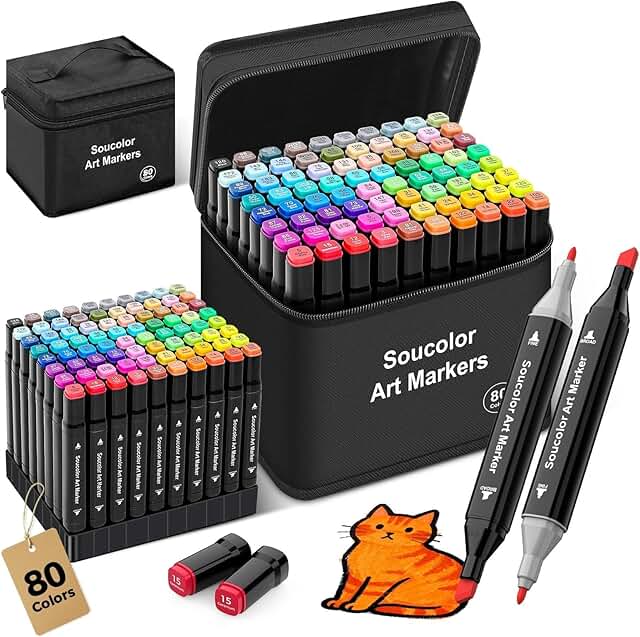 80-Color Alcohol Markers with Case and Holders