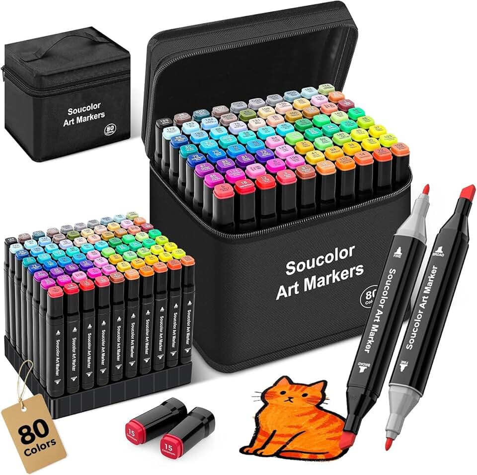 80-Color Alcohol Markers with Case and Holders