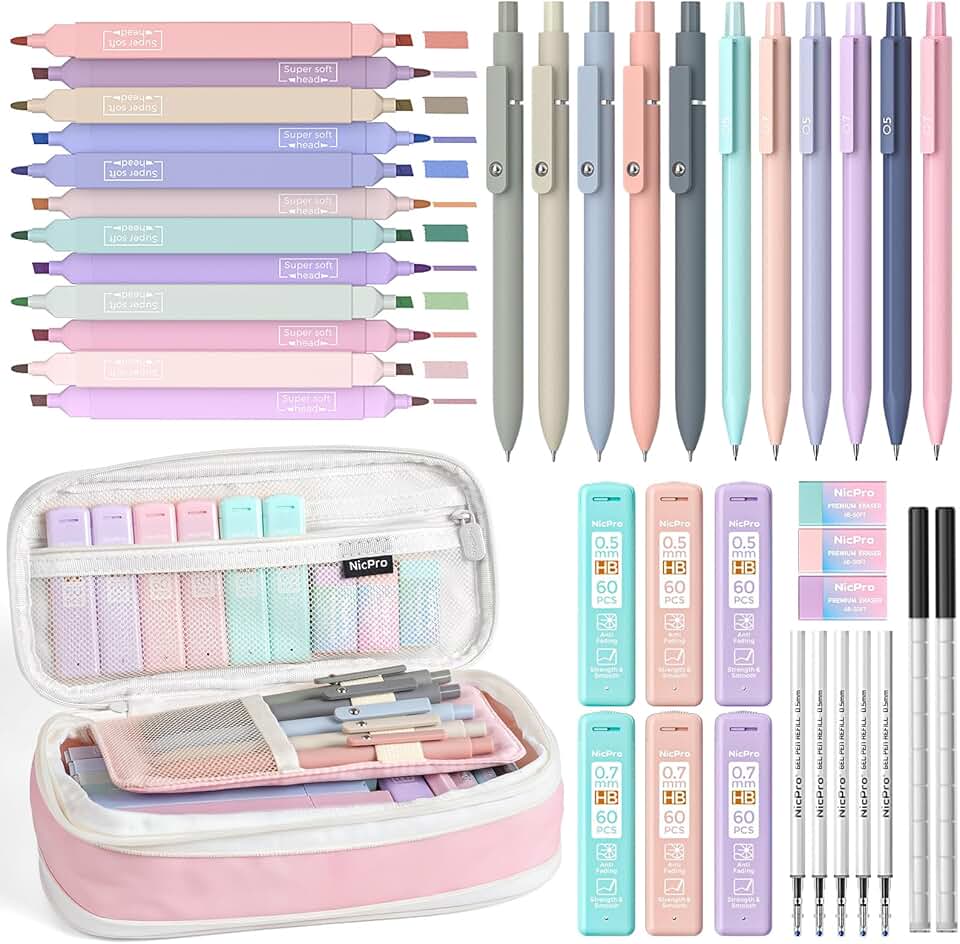 39-Piece Aesthetic School Supplies Set with Pink Pencil Case