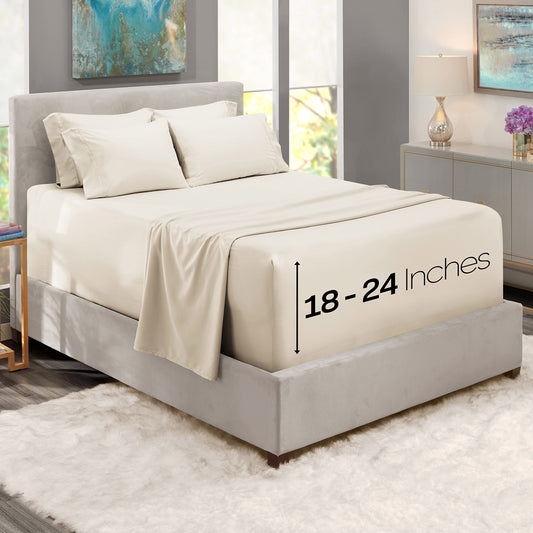Extra Deep Pocket Queen Sheets Set  6 PC Soft Microfiber Queen Sheets Deep Pocket  Fade Resistant Bedding Sheets  Pillowcases  Queen, Off White