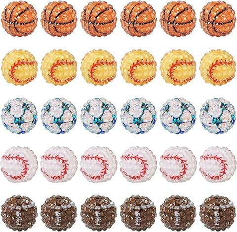30 Pcs 20mm Sport Theme Resin Beads for Jewelry Making