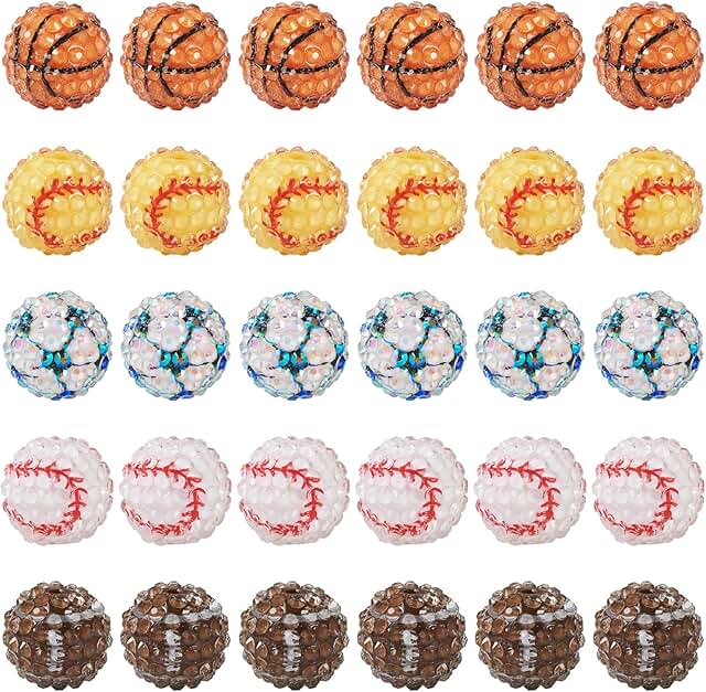 30 Pcs 20mm Sport Theme Resin Beads for Jewelry Making
