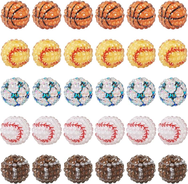 30 Pcs 20mm Sport Theme Resin Beads for Jewelry Making