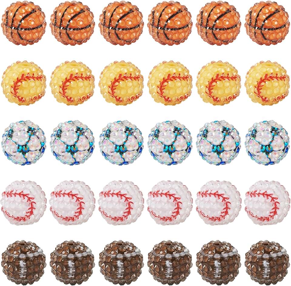 30 Pcs 20mm Sport Theme Resin Beads for Jewelry Making