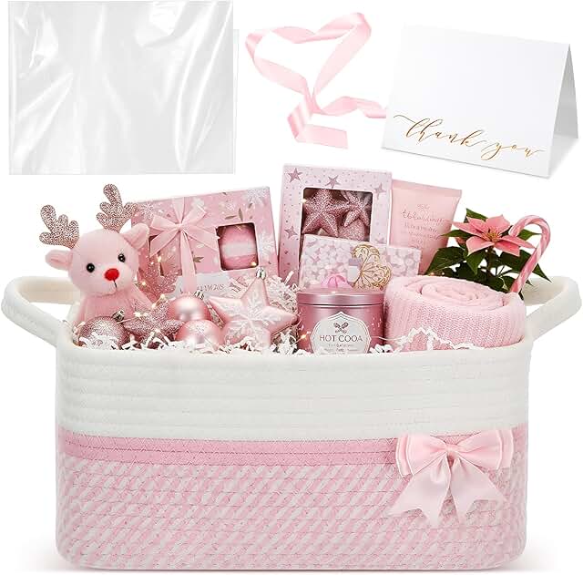 Pink Christmas Gift Basket with Accessories
