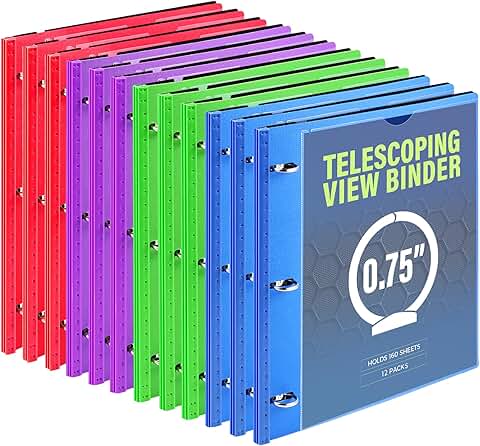 12-Pack Telescoping 3-Ring Binders, 0.75" Capacity