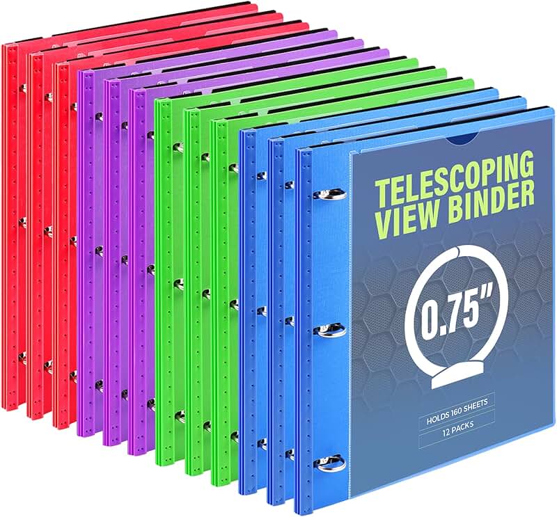 12-Pack Telescoping 3-Ring Binders, 0.75" Capacity