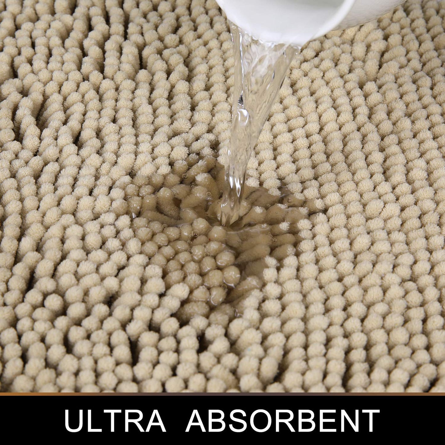Chenille Bath Rug, Extra Soft and Absorbent Shaggy Bathroom Mat Rugs, Machine Washable, Non- Plush Carpet Runner for Tub, Shower, and Bath Room(24''x47'', Beige)