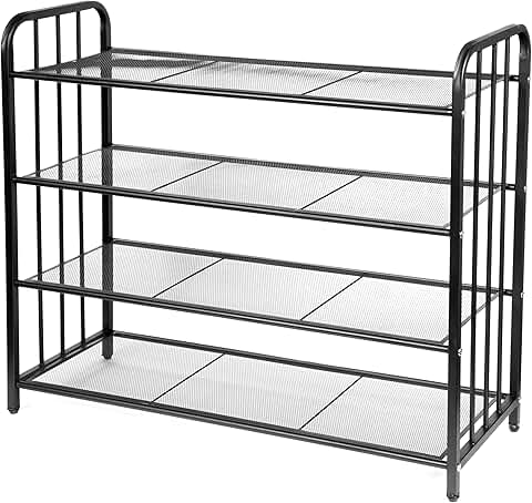 Black 4-Tier Shoe Rack for Closet and Entryway