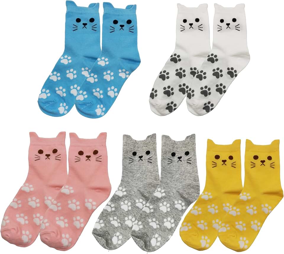 Five Pairs of Fun Cat Socks for Women