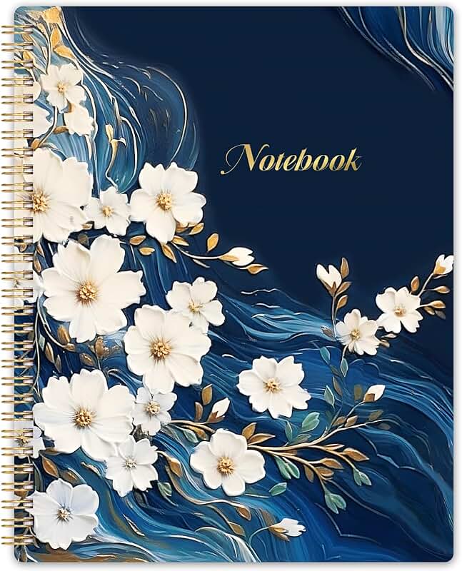 Floral Spiral Notebook with Thick Paper and Pocket