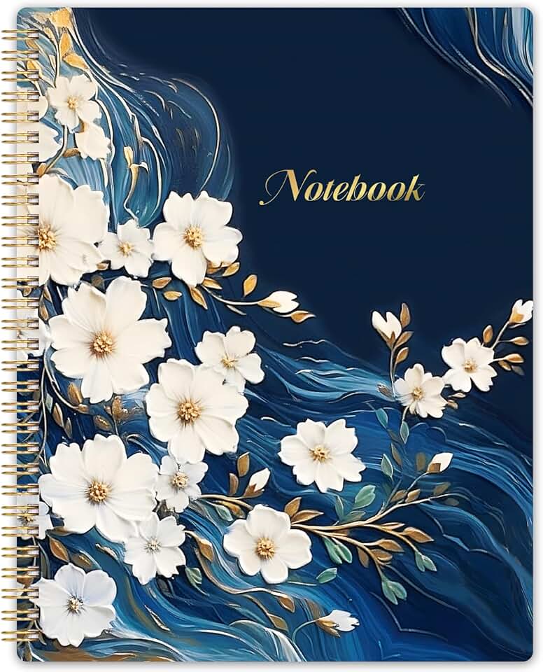 Floral Spiral Notebook with Thick Paper and Pocket