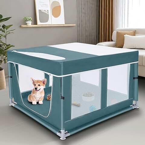 42-inch Dog Playpen with Removable Roof and Zipper Door