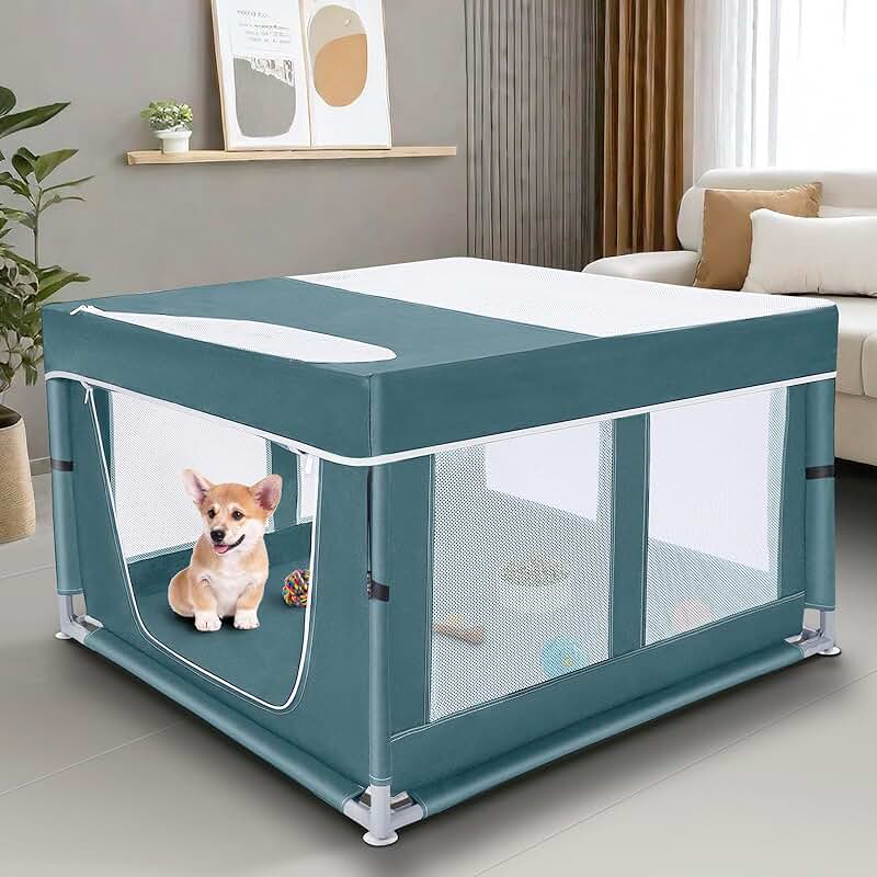 42-inch Dog Playpen with Removable Roof and Zipper Door
