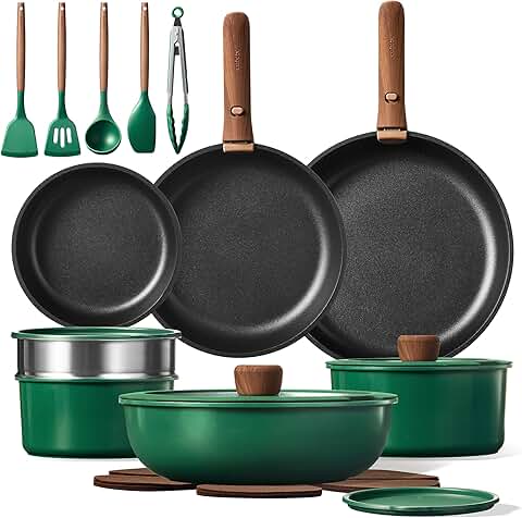 23-Piece Nonstick Cookware Set with Removable Handles