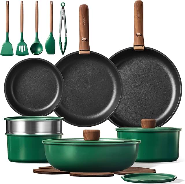 23-Piece Nonstick Cookware Set with Removable Handles