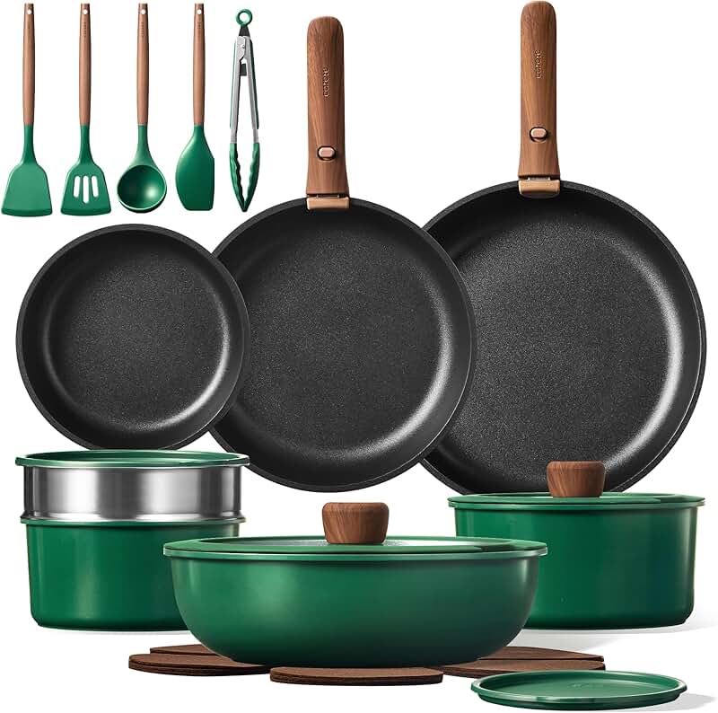 23-Piece Nonstick Cookware Set with Removable Handles
