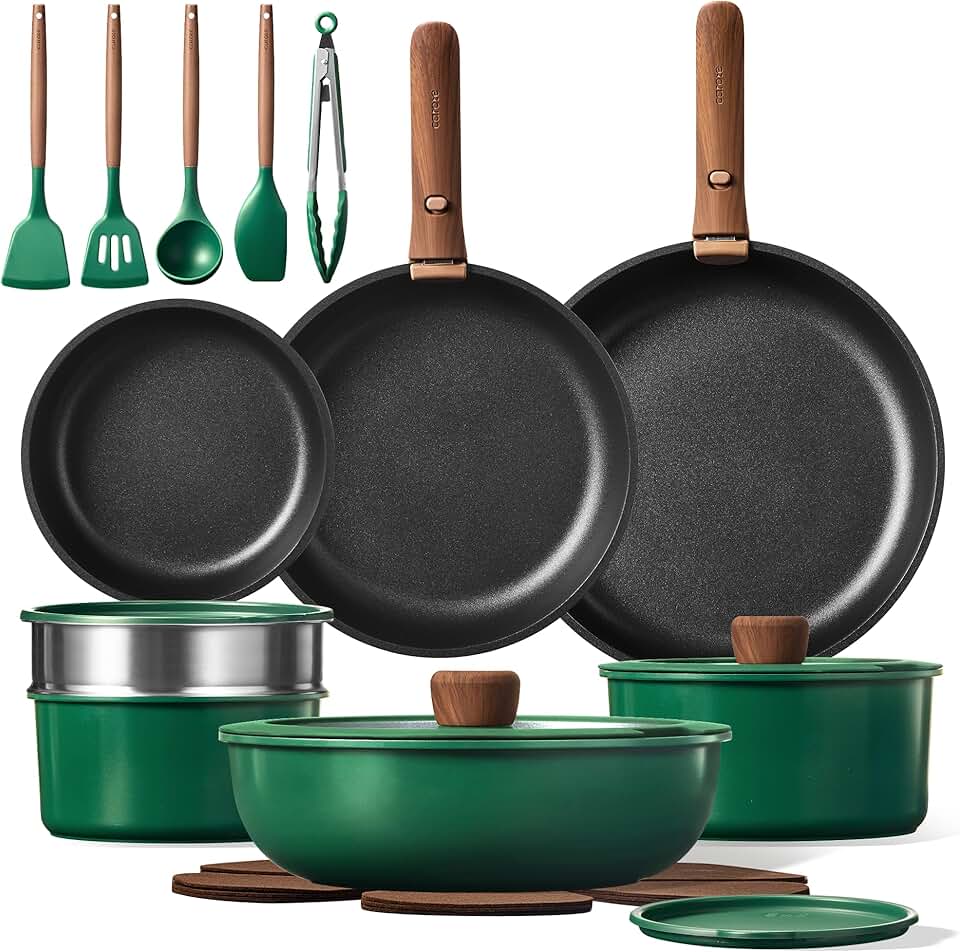 23-Piece Nonstick Cookware Set with Removable Handles