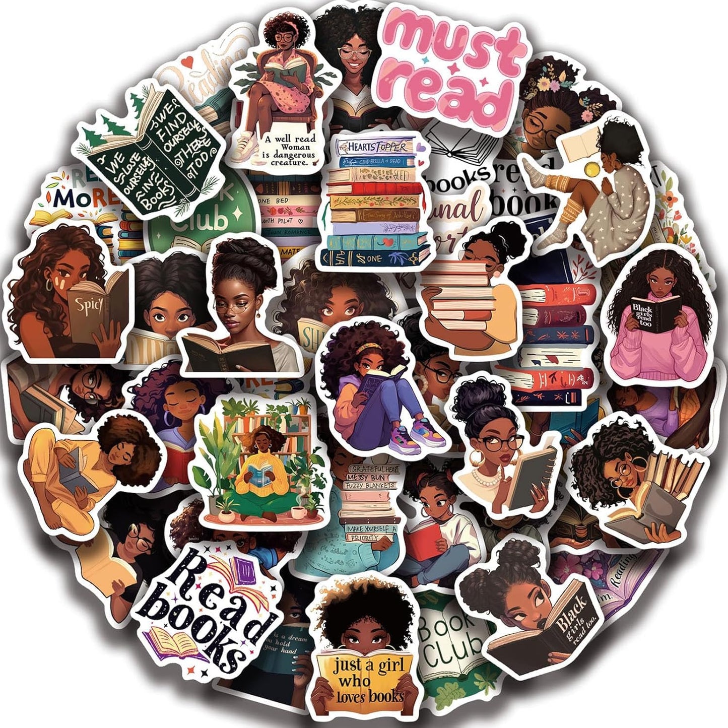 50 Black Girls Reading Stickers for Books and Laptops