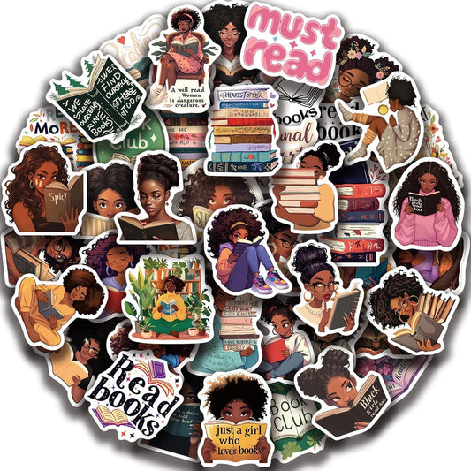 50 Black Girls Reading Stickers for Books and Laptops