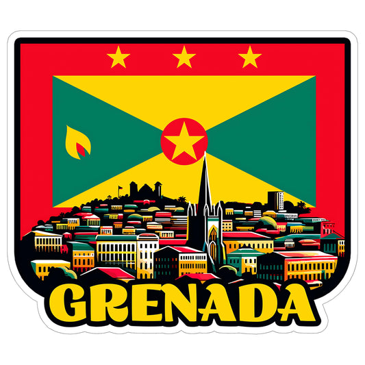 4-Inch Grenada City Travel Sticker for Laptops and Water Bottles