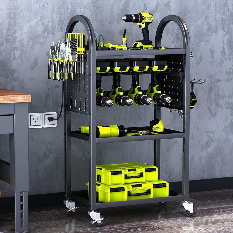 4-Tier Rolling Power Tool Organizer with Drill Holders