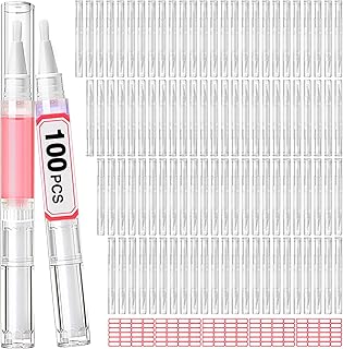 Set of 100 clear nail oil pens with brushes and labels