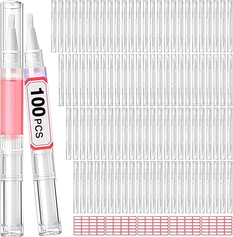 Set of 100 clear nail oil pens with brushes and labels